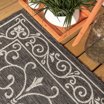 Charleston Vintage Filigree Textured Weave Indoor/outdoor Round Rug